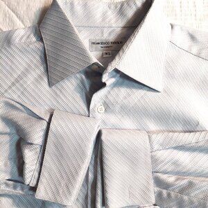 Francesco Ridolfi Men's 16 1/2 Light Grey Textured Dress Shirt 100% Cotton